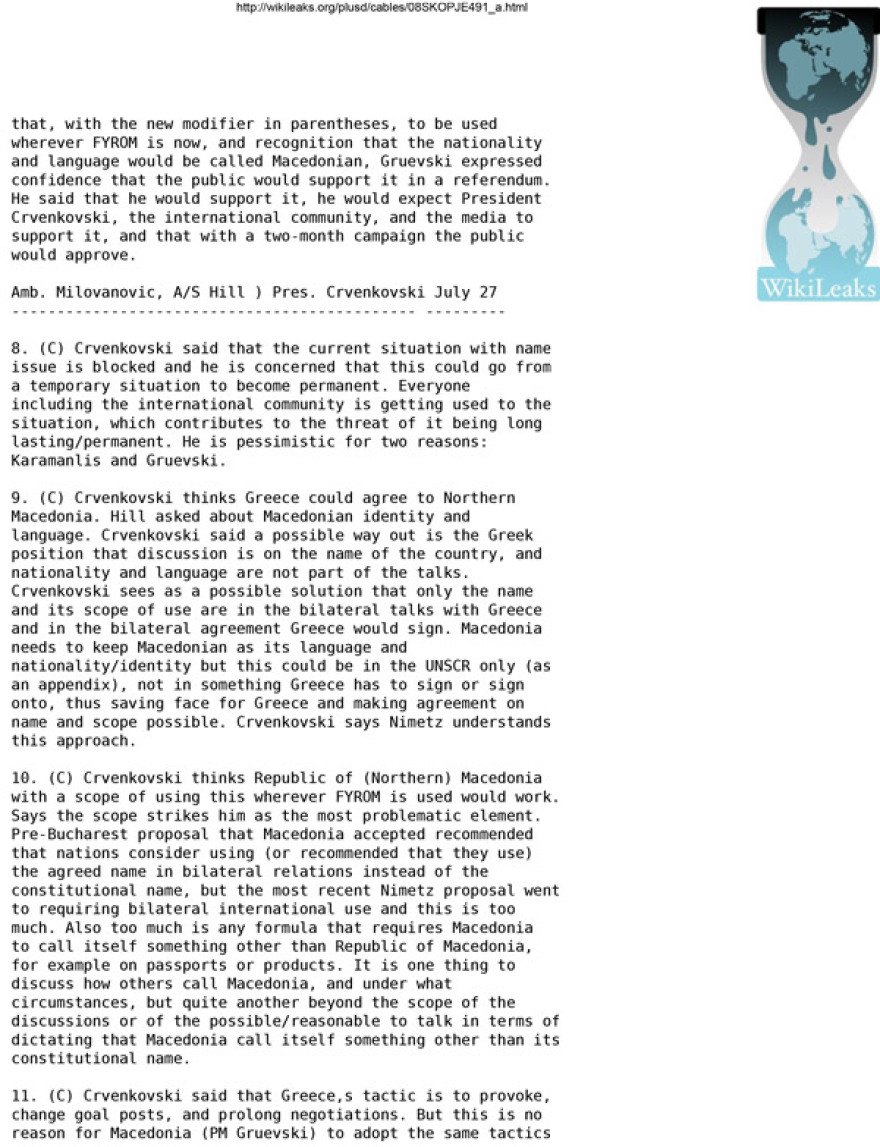 Πολιτική σύγκρουση μετά τις αποκαλύψεις Wikileaks για μακεδονική ταυτότητα και γλώσσα