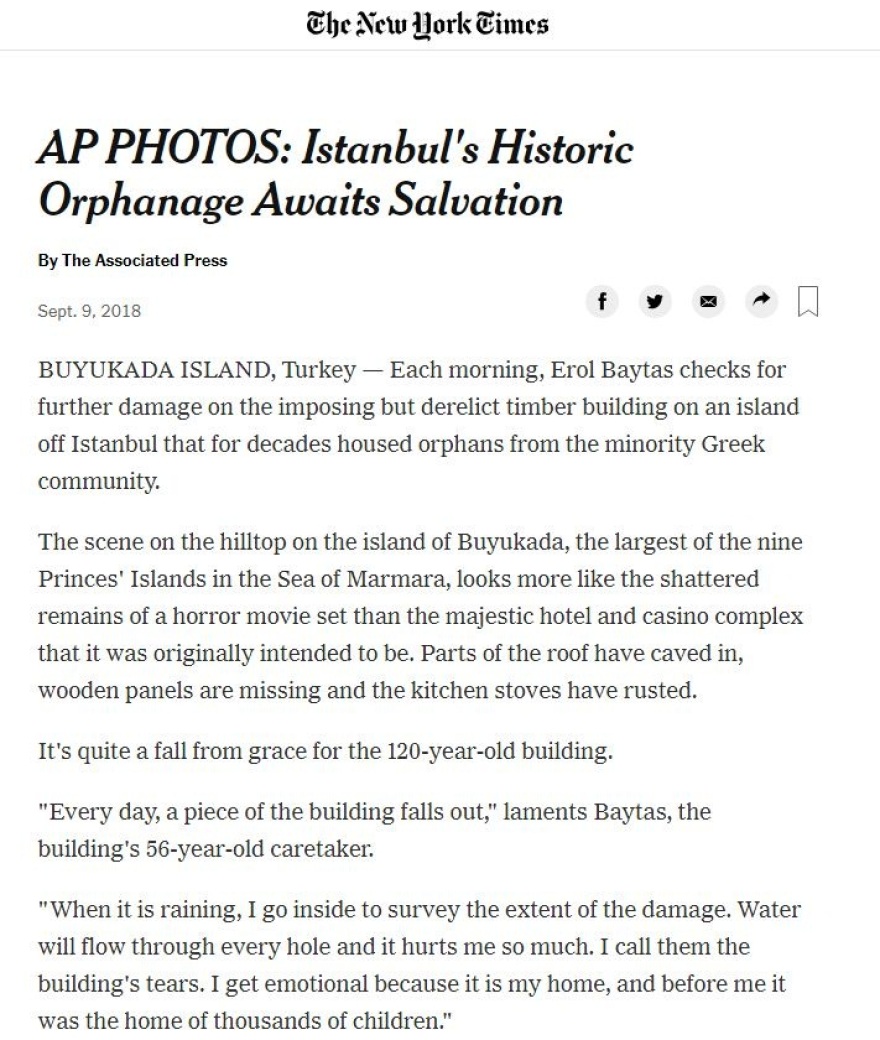 New York Times: Το ορφανοτροφείο στην Πρίγκηπο κινδυνεύει με κατάρρευση
