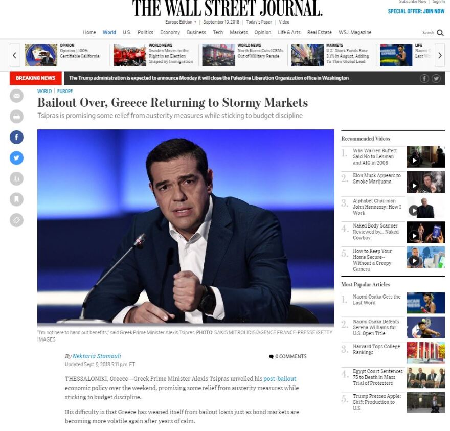 Wall Street Journal: Η Ελλάδα παραμένει η πιο ευάλωτη χώρα καθώς επιστρέφει στις θυελλώδεις αγορές