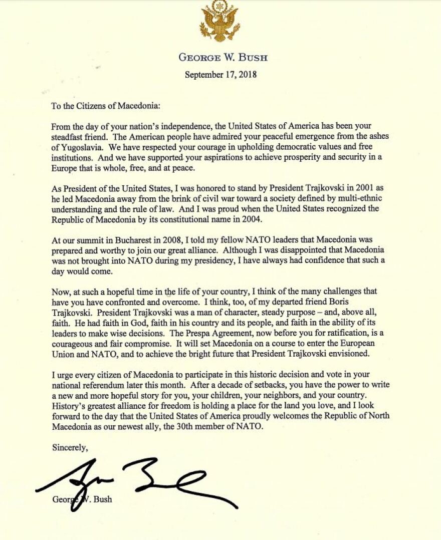 Δημοψήφισμα στα Σκόπια: Παρέμβαση και από τον Τζορτζ Μπους, με επιστολή στους πολίτες της ΠΓΔΜ