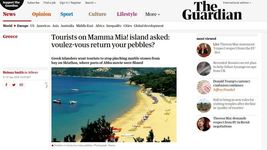 Guardian: Η Σκιάθος βάζει κουτιά στο αεροδρόμιο για να επιστρέφουν οι τουρίστες τα βότσαλα