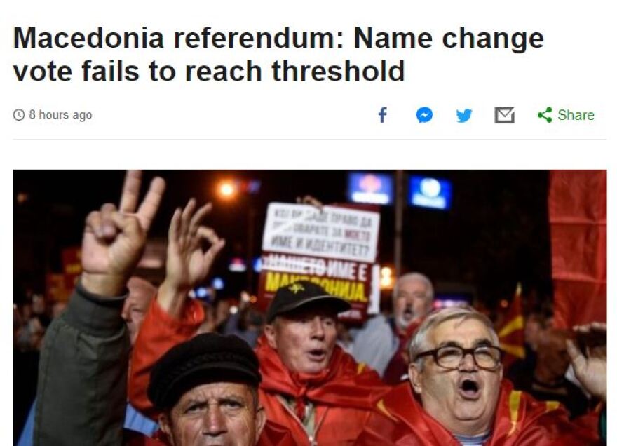 Για αποτυχία του δημοψηφίσματος στα Σκόπια κάνουν λόγο τα διεθνή ΜΜΕ