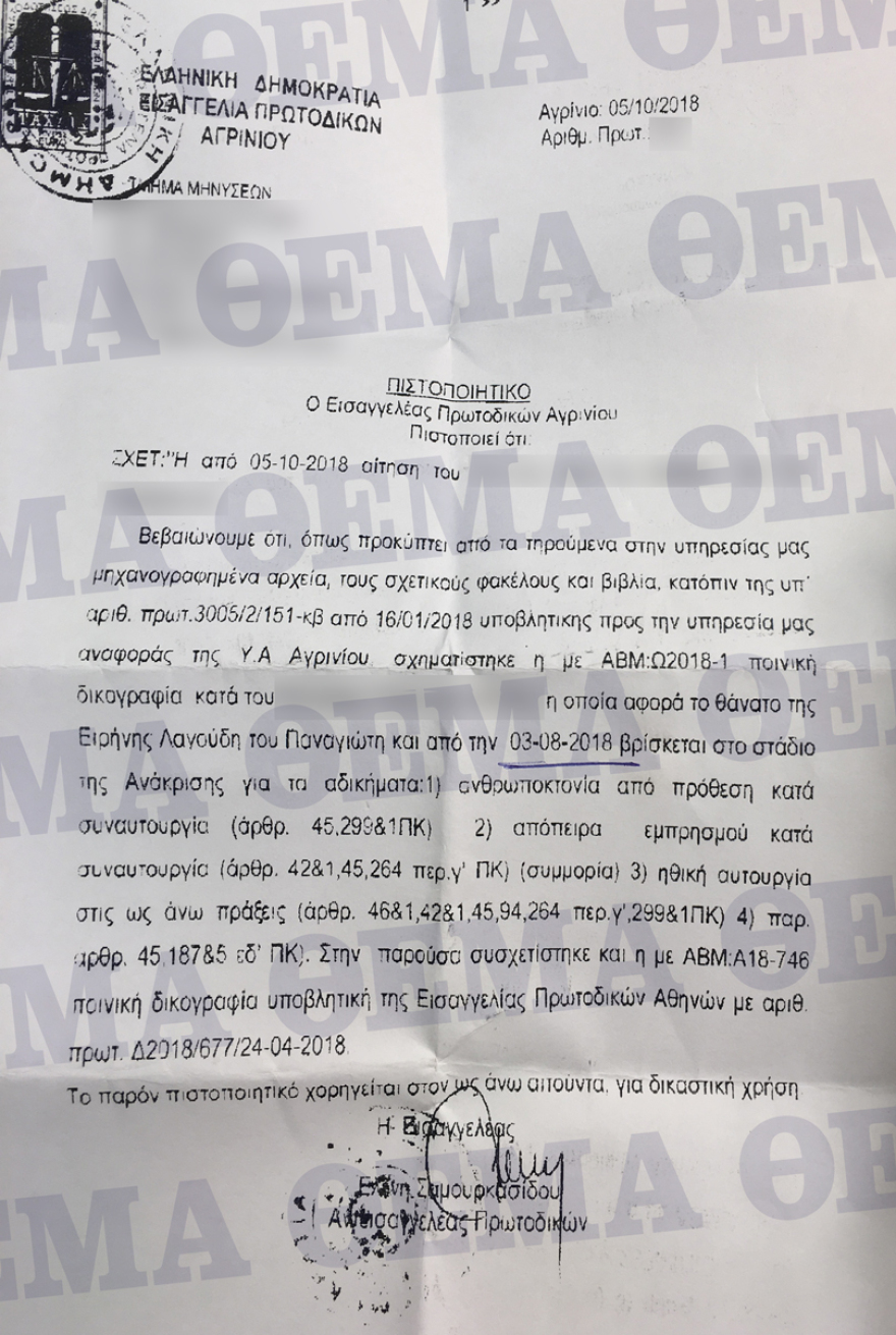 Υπόθεση Λαγούδη: Ποινική διαδικασία σε βάρος του γιατρού για ανθρωποκτονία, εμπρησμό και ηθική αυτουργία