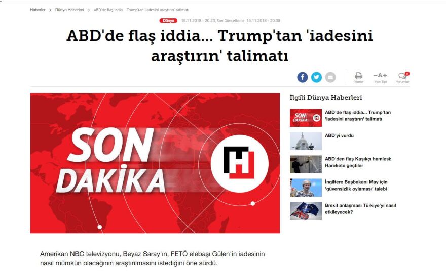 Την έκδοση του Γκιουλέν στην Τουρκία εξετάζει ο Λευκός Οίκος