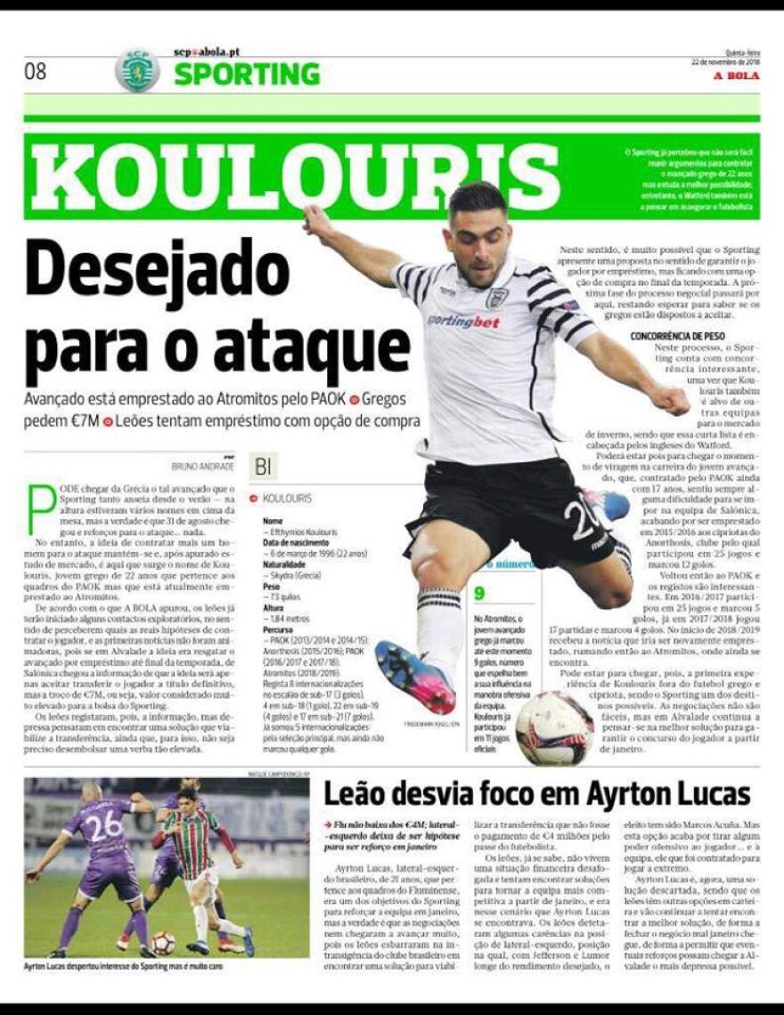 Η Σπόρτινγκ θέλει Κουλούρη, ο ΠΑΟΚ ζητάει 7 εκατομμύρια