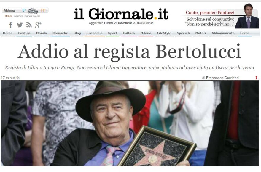 Πέθανε ο σπουδαίος σκηνοθέτης Μπερνάρντο Μπερτολούτσι