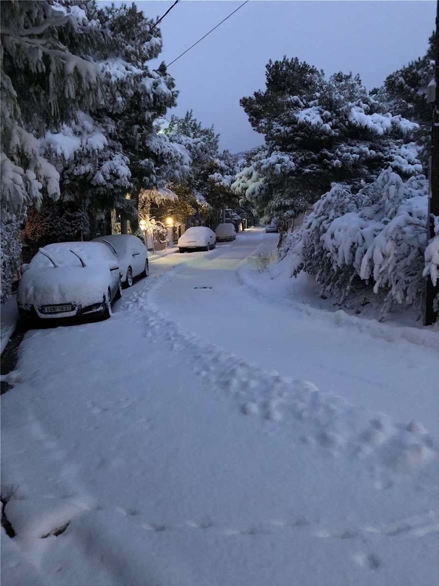 Στα λευκά η Αττική από τον Τηλέμαχο: Χιόνι και στο κέντρο της Αθήνας