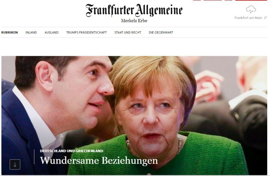 Frankfurter Allgemeine Zeitung: Η Μέρκελ στην Αθήνα για το Σκοπιανό 