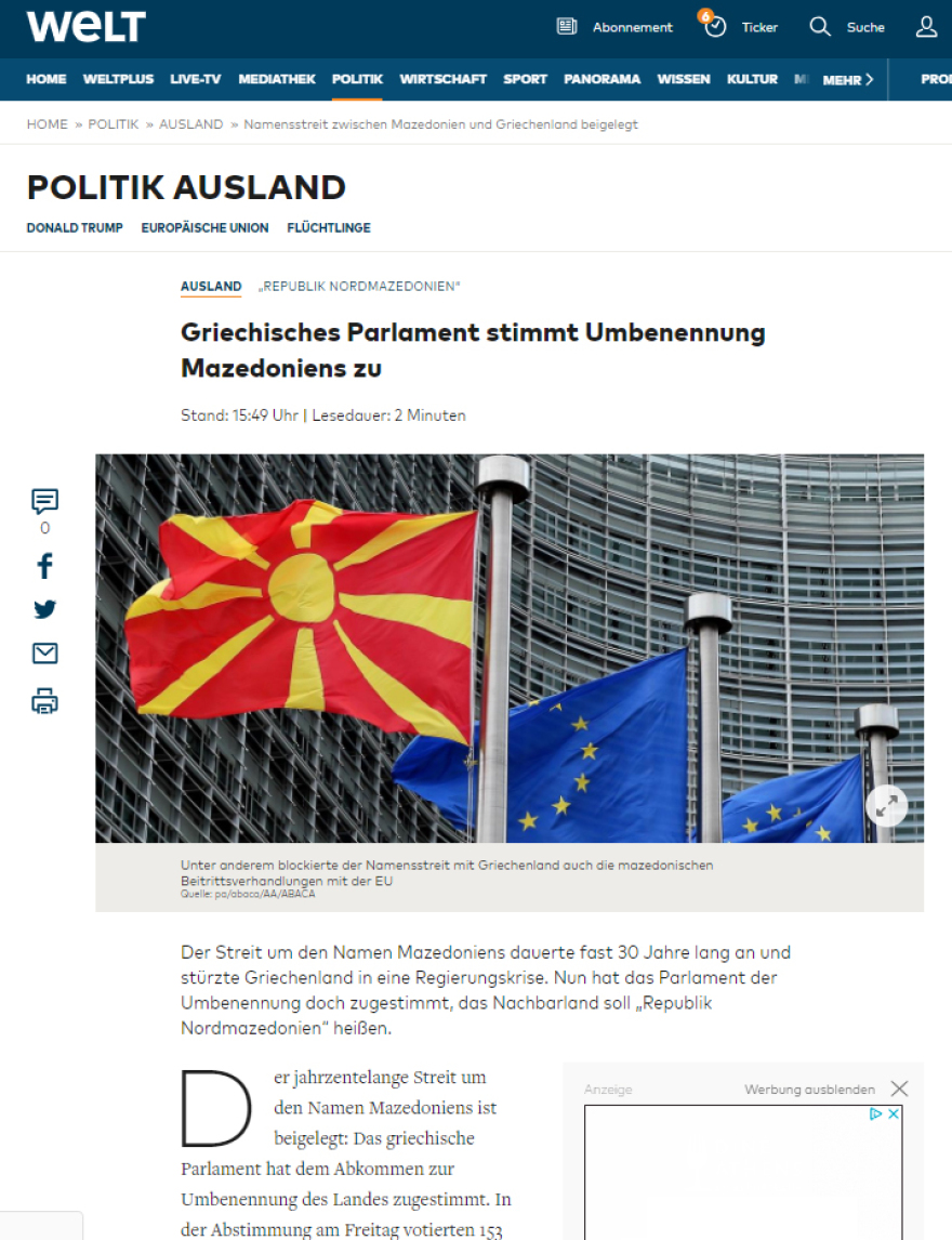 Διεθνή ΜΜΕ: Νίκη της Δύσης η επικύρωση της Συμφωνίας των Πρεσπών 