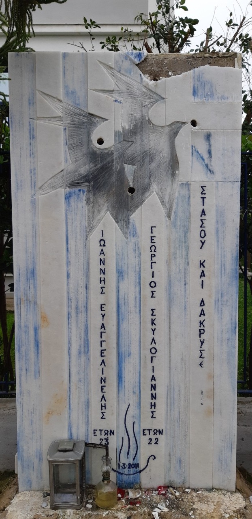 Βεβήλωσαν το μνημείο των δυο αστυνομικών της ΔΙ.ΑΣ που δολοφονήθηκαν στου Ρέντη 