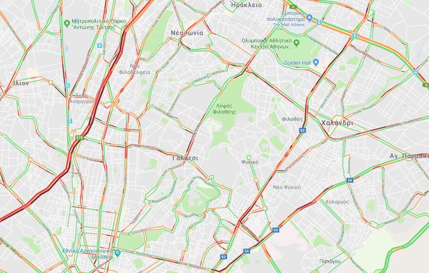 Κίνηση στους δρόμους: Στο «κόκκινο» οι κεντρικές λεωφόροι και ο Κηφισός το πρωί της Τετάρτης