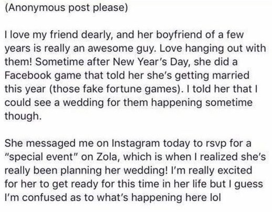 Έστελνε προσκλήσεις για τον γάμο της χωρίς καν να της έχει γίνει πρόταση 