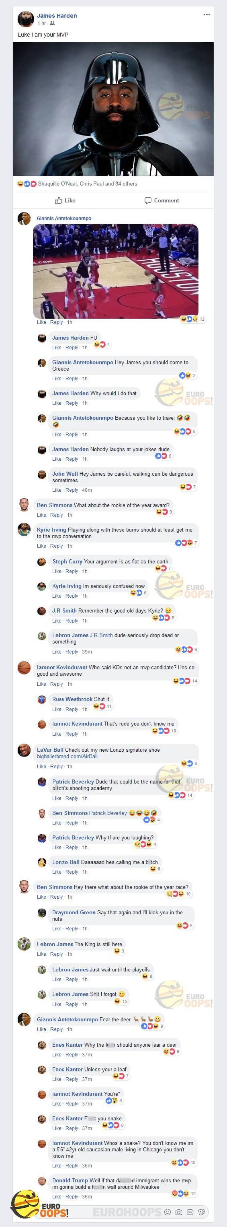 Χαμός σε facebook post του Χάρντεν με Γιάννη, Λεμπρόν, Σίμονς και… Τραμπ!