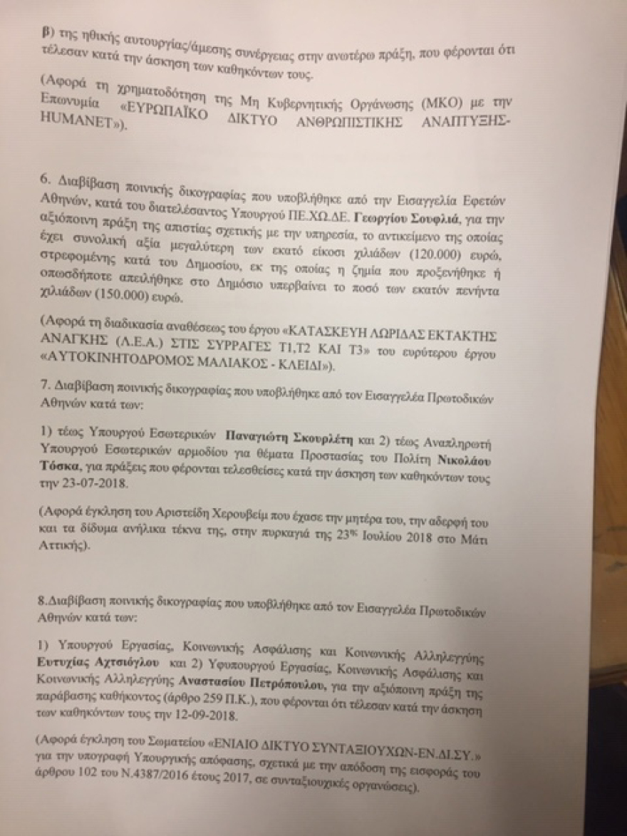 Στη Βουλή οι δικογραφίες Σκουρλέτη, Τόσκα για την τραγωδία στο Μάτι