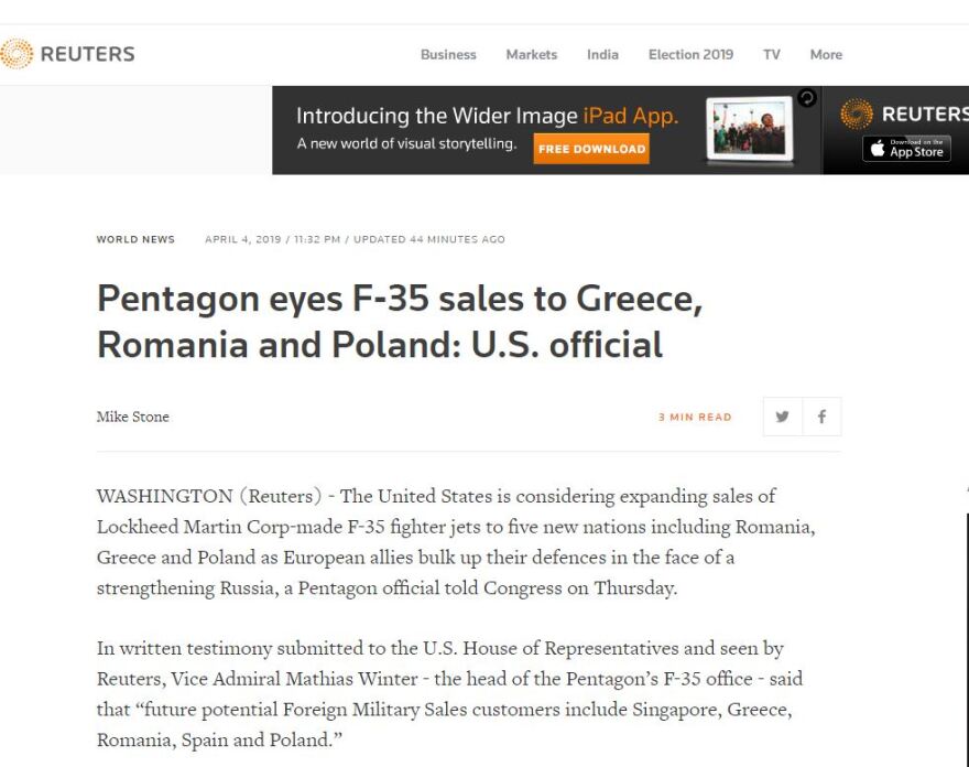 Reuters: Οι ΗΠΑ θέλουν να πουλήσουν στην Ελλάδα μαχητικά F-35