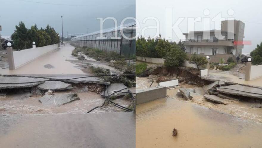 «Πνίγηκε» από την κακοκαιρία πάλι η Κρήτη: Με βάρκες μετακινούνται στο Λασίθι