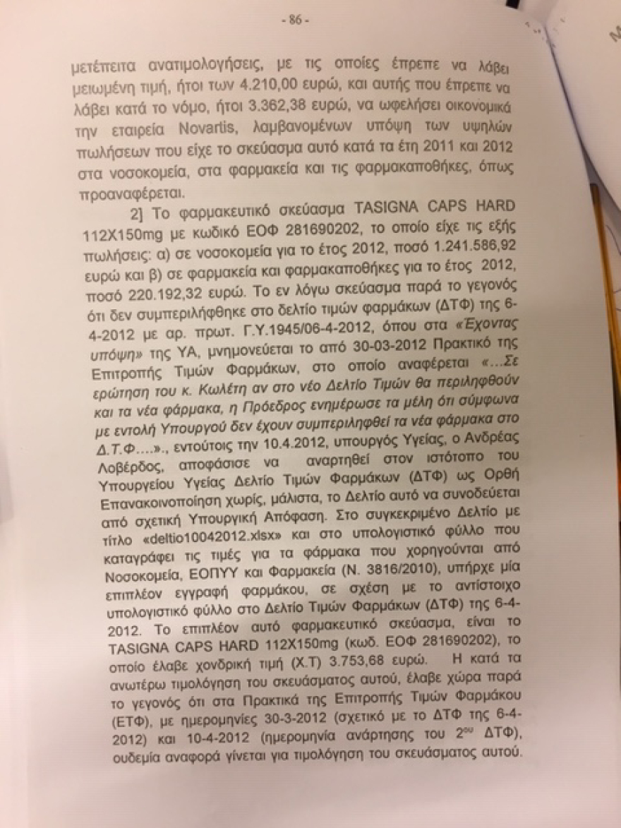 Novartis: Έφτασε στη Βουλή η δικογραφία