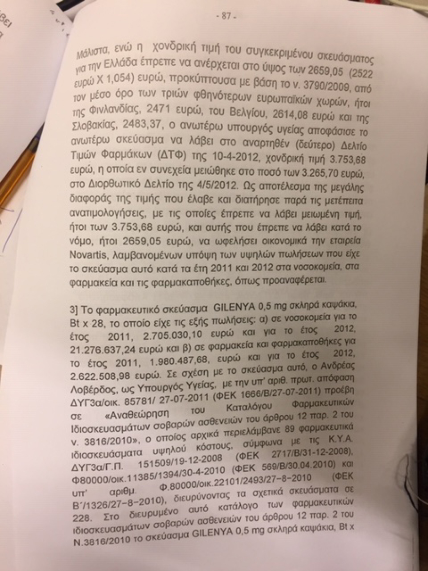 Novartis: Έφτασε στη Βουλή η δικογραφία