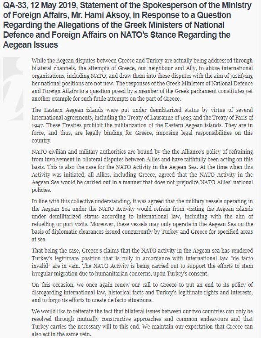 Προκαλεί πάλι η Τουρκία: Τα νησιά του Αιγαίου πρέπει να είναι αποστρατιωτικοποιημένα! 