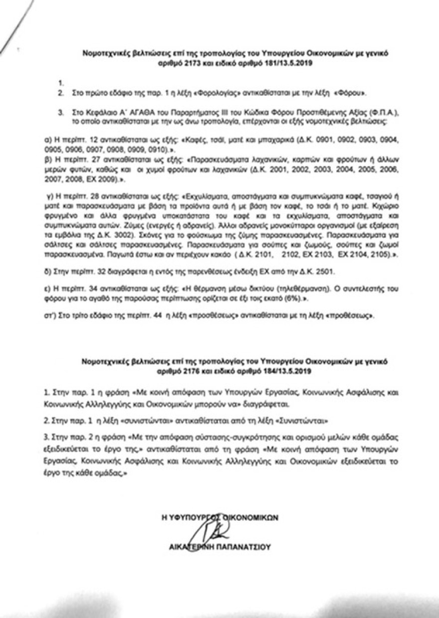 Κατατέθηκε η τροπολογία για τη μείωση του  ΦΠΑ στον «καφέ στο ράφι»