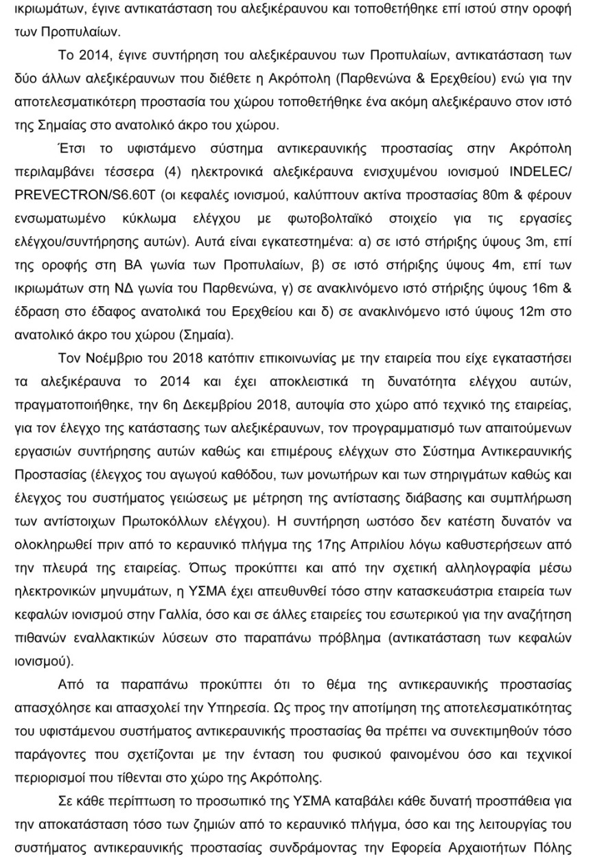 Ομολογία Ζορμπά: Χωρίς συντήρηση και τα τέσσερα αλεξικέραυνα της Ακρόπολης