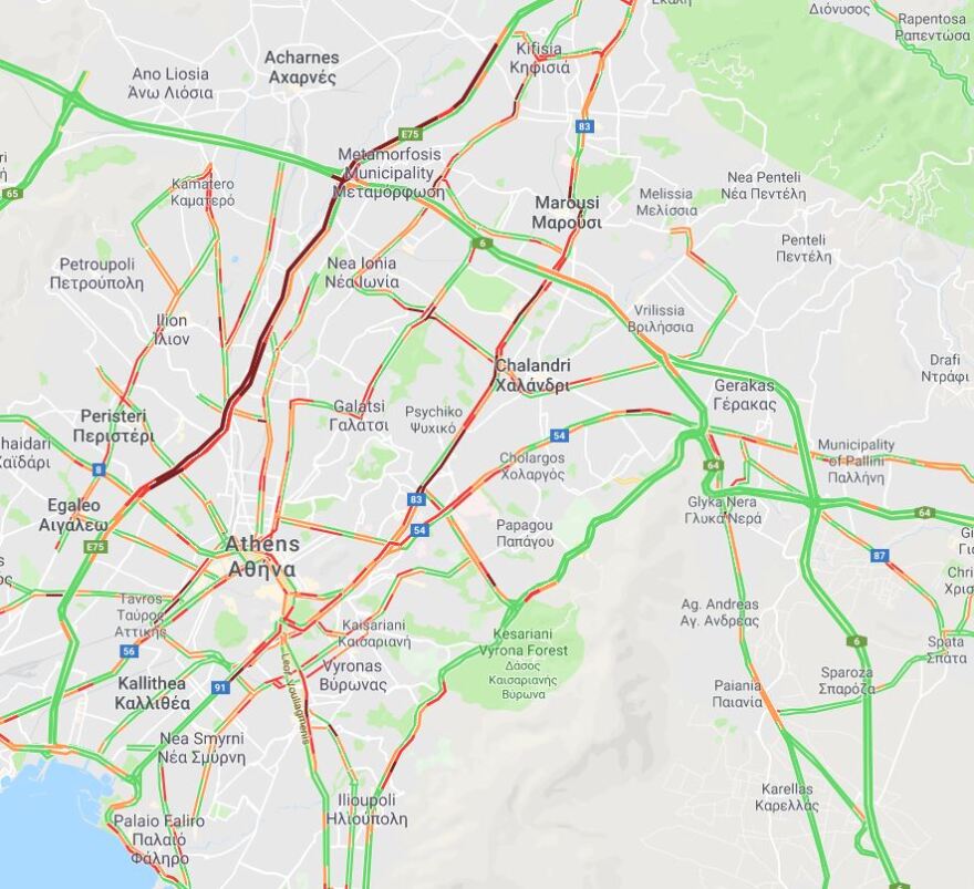 Μποτιλιαρίσματα σε Κηφισό και Κηφισίας - Δείτε πού υπάρχει αυξημένη κίνηση