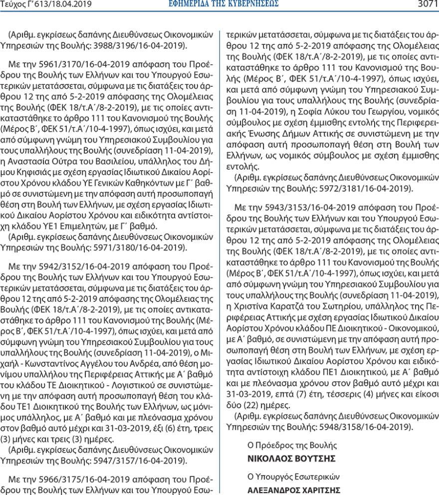 «Βολεύουν» στη Βουλή θυγατέρες και συνεργάτες μέχρι την τελευταία στιγμή!