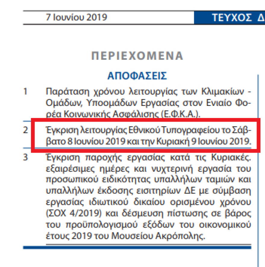 Εθνικό Τυπογραφείο: Υπερωρίες το Σαββατοκύριακο για τα ρουσφέτια ΣΥΡΙΖΑ