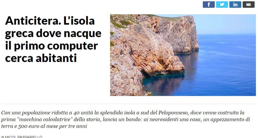 Η La Repubblica συστήνει στους αναγνώστες της τις άγνωστες ομορφιές των Αντικυθήρων
