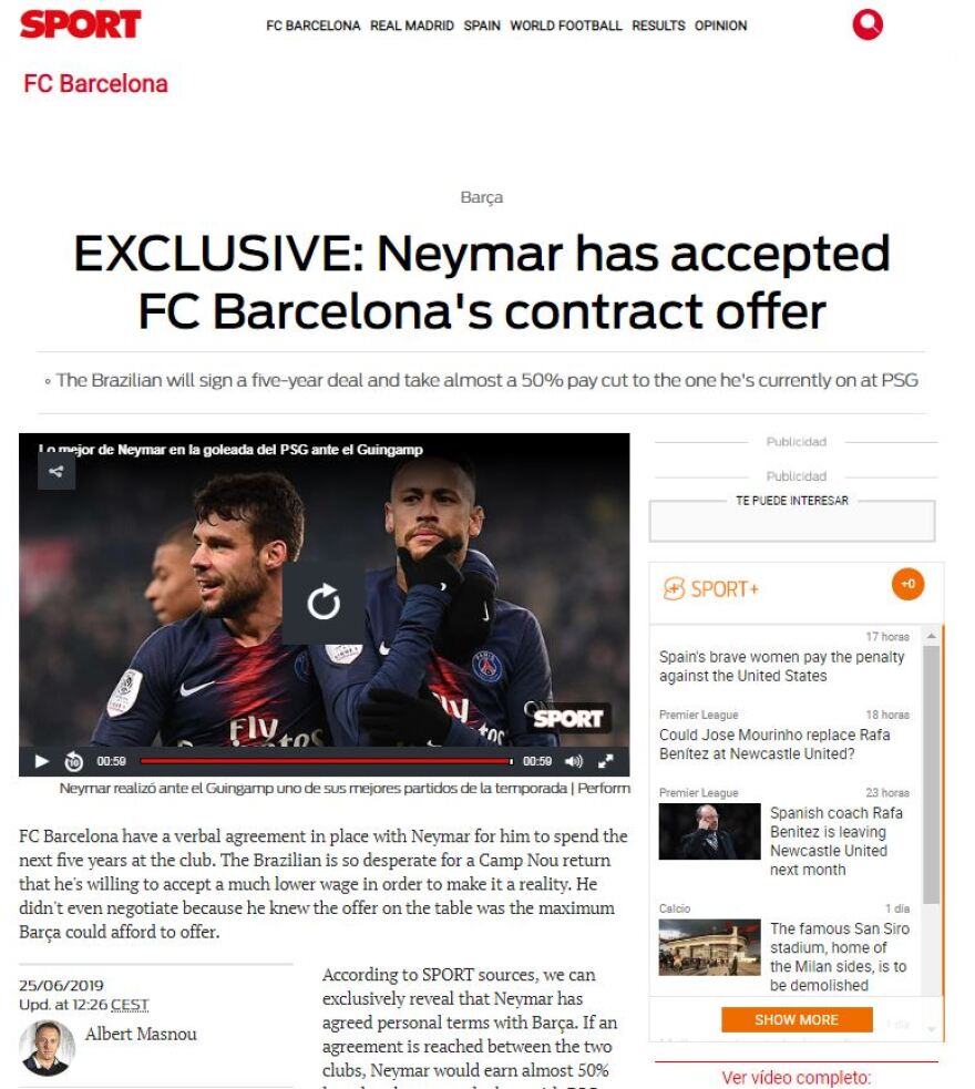 Ισπανική εφημερίδα: Ο Νεϊμάρ συμφώνησε με την Μπαρτσελόνα για 5ετες συμβόλαιο