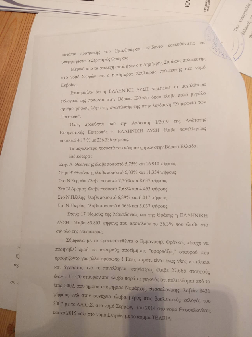 Ένσταση κατά  Βελόπουλου από υποψήφιο της Ελληνικής Λύσης για το «colpo grosso» με τον Φράγκο