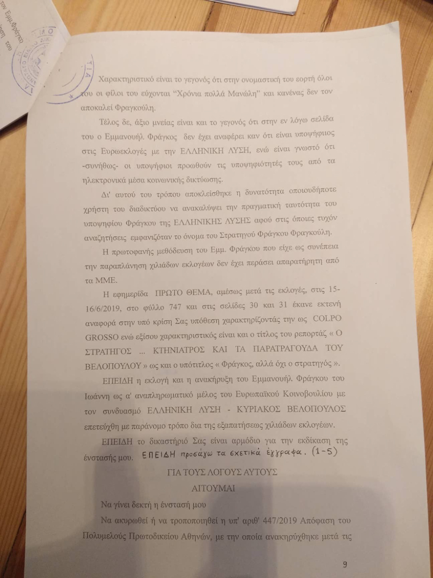 Ένσταση κατά  Βελόπουλου από υποψήφιο της Ελληνικής Λύσης για το «colpo grosso» με τον Φράγκο
