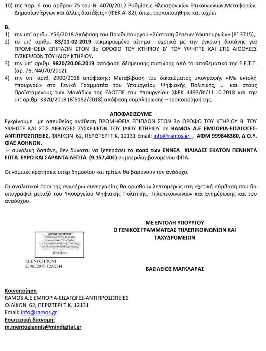 Ο Παππάς παρήγγειλε έπιπλα αξίας €9.000 για το γραφείο του εννέα μέρες πριν τις εκλογές