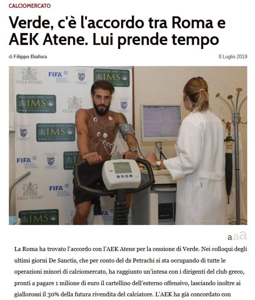 Οι Ιταλοί αποκαλύπτουν οριστική συμφωνία ΑΕΚ-Ρόμα για Βέρντε