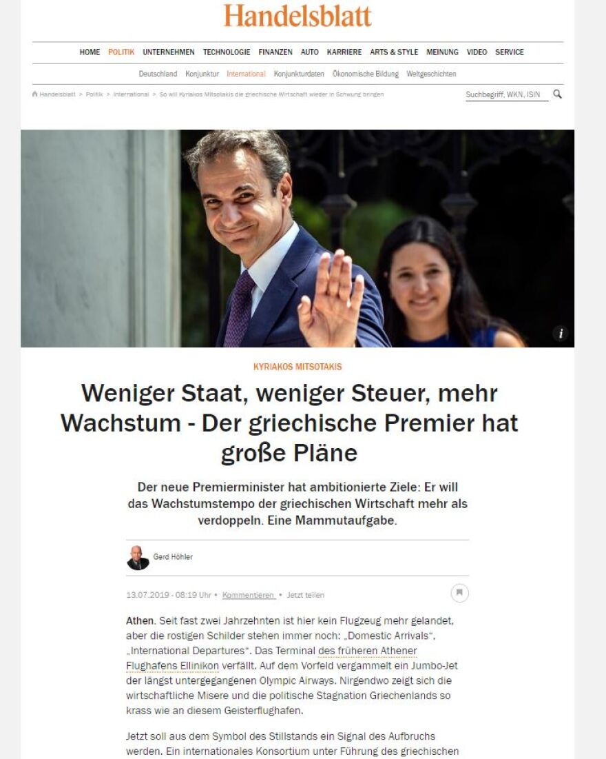 Handelsblatt: Η επένδυση στο Ελληνικό μπορεί να γίνει το σύμβολο της ανάπτυξης στην Ελλάδα