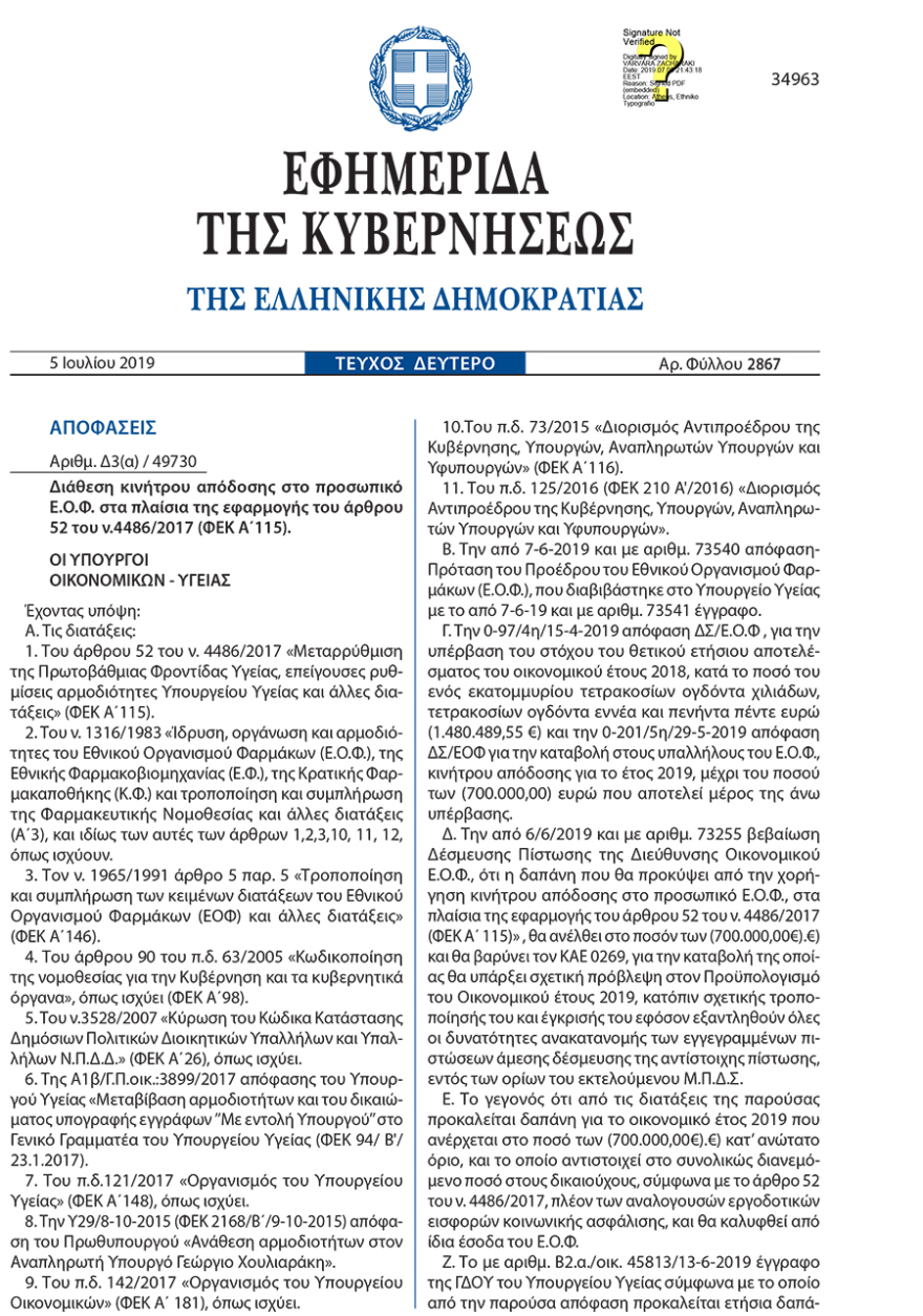 ΕΟΦ: Έδωσαν 700.000 ευρώ στους εργαζόμενους ως κίνητρο απόδοσης... 33 ώρες πριν τις εκλογές!