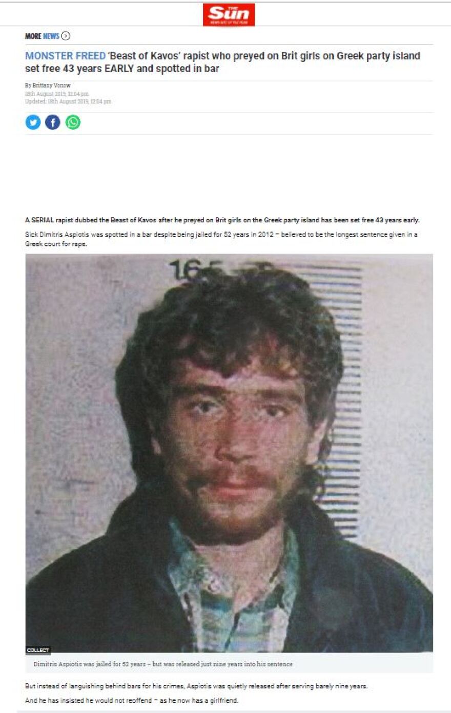 Σάλος στα βρετανικά ΜΜΕ για την αποφυλάκιση Κερκυραίου που βίαζε τουρίστριες