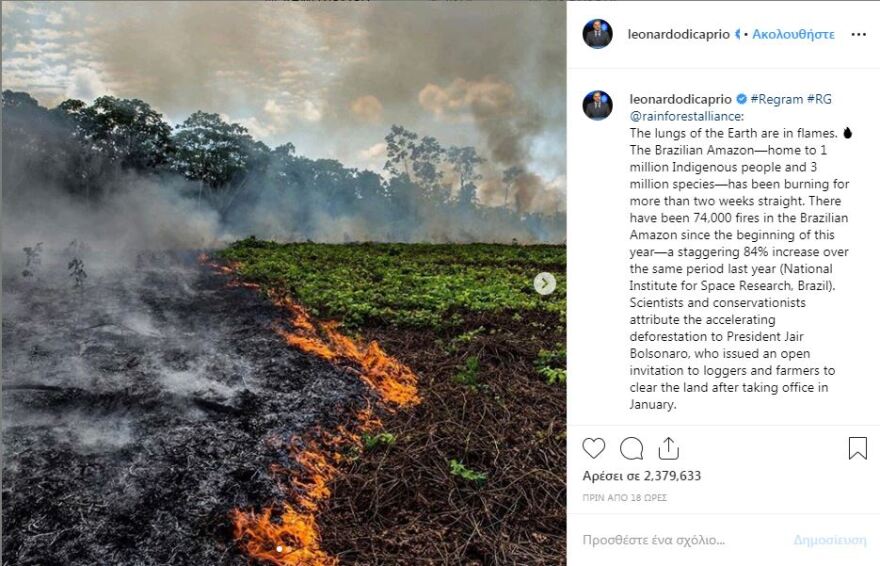 Ο Αμαζόνιος φλέγεται - Μαντόνα, Ντι Κάπριο, Ρονάλντο και Σακίρα ανησυχούν