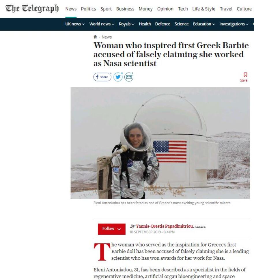 Telegraph για την Ελένη Αντωνιάδου: Δεν εργάστηκε ποτέ στη NASA