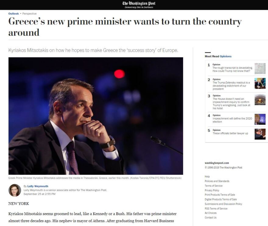 Μητσοτάκης στην Washington Post: Θα κάνουμε την Ελλάδα ελκυστικό επενδυτικό προορισμό