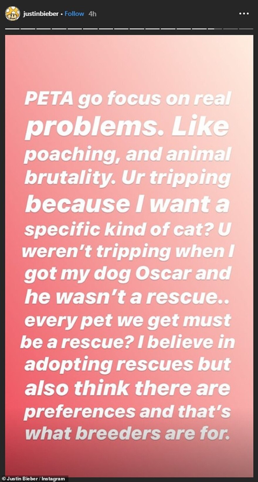 Τζάστιν Μπίμπερ κατά φιλόζωων: Βουλώστε το κι ασχοληθείτε με τα σοβαρά προβλήματα!