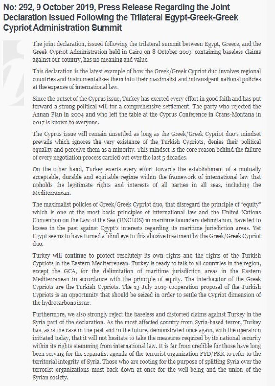 Προκαλούν ξανά οι Τούρκοι: Η διακήρυξη Ελλάδας-Κύπρου-Αιγύπτου «δεν έχει καμία αξία»