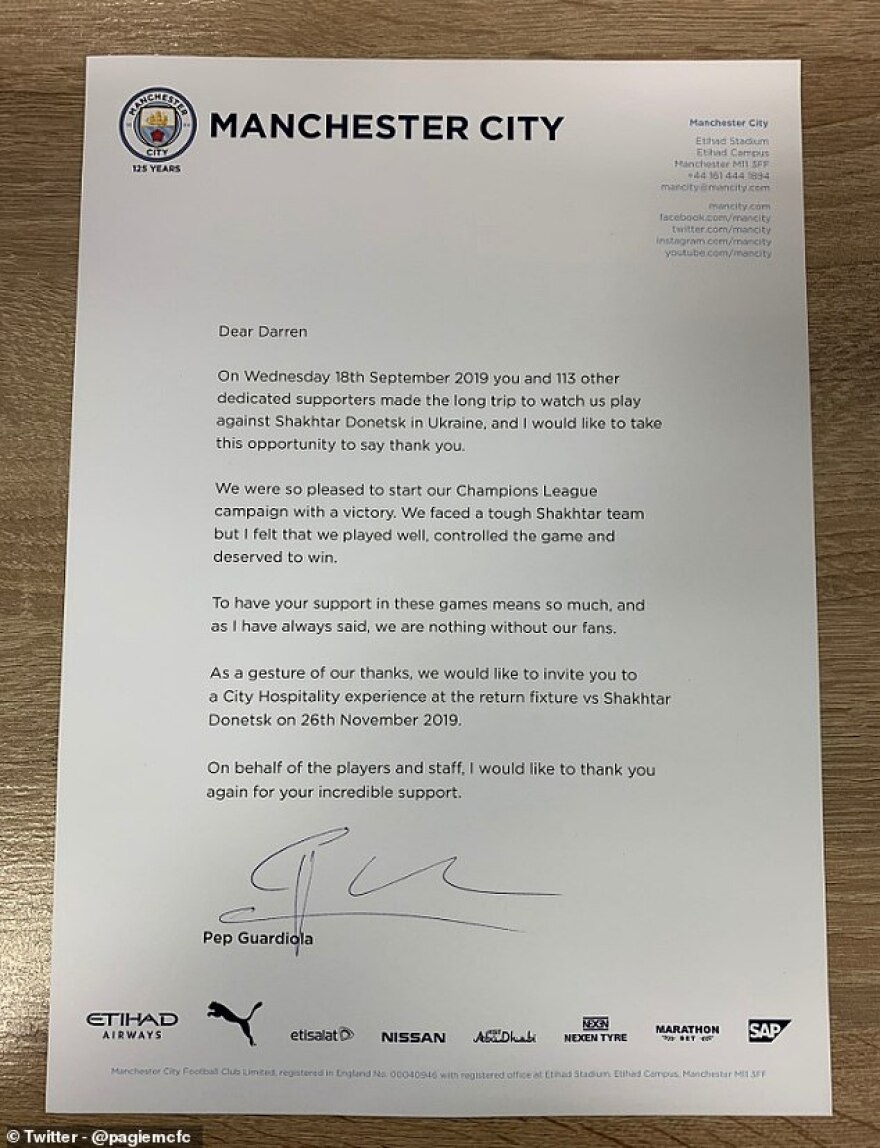 Το ξεχωριστό «ευχαριστώ» του Γκουαρδιόλα στους 114 ηρωικούς οπαδούς της Σίτι