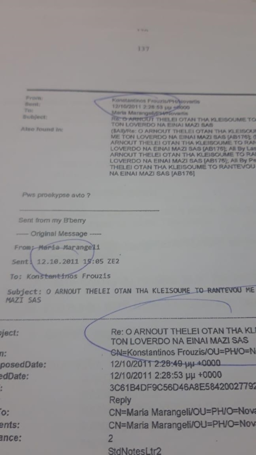 Προανακριτική Novartis: Αυτοδιαψεύστηκε η γραμματέας του Φρουζή για το ραντεβού του με Λοβέρδο