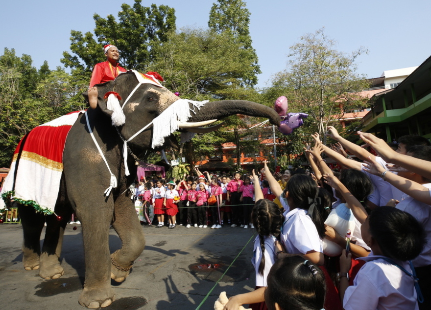 Ταϊλάνδη: Ελέφαντες ντύθηκαν Άγιοι Βασίληδες και πήγαν δώρα σε μαθητές 