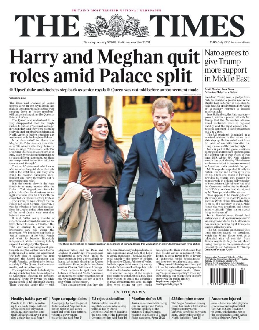 Το #Megxit στα πρωτοσέλιδα: Πώς είδε ο διεθνής Τύπος την απόφαση «βόμβα» των Μέγκαν-Χάρι