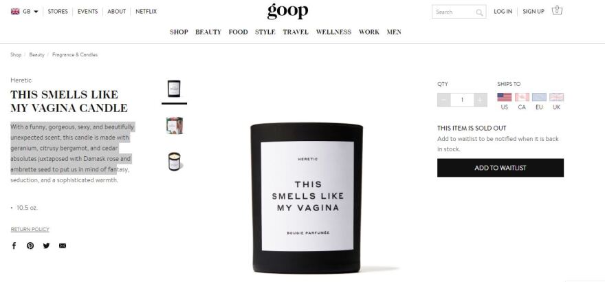 Γκουίνεθ Πάλτροου: «Sold out» στο site της το πανάκριβο κερί «Μυρίζει σαν τον κόλπο μου»