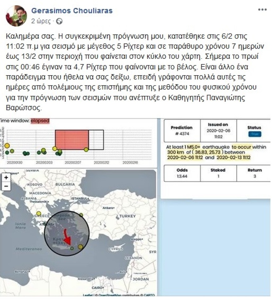 Η πρόβλεψη του Χουλιάρα για τον σεισμό της Καρπάθου