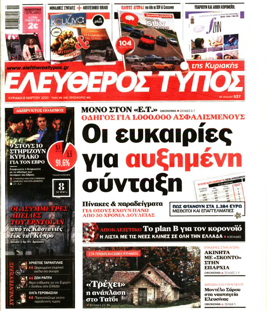 Δείτε όλα τα  πρωτοσέλιδα των κυριακάτικων εφημερίδων