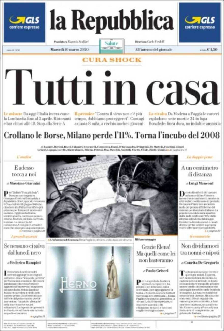 Κορωνοϊός στην Ιταλία: «Είναι σαν να έχουμε πόλεμο!» - Οι εφημερίδες γράφουν: Όλοι στο σπίτι! 